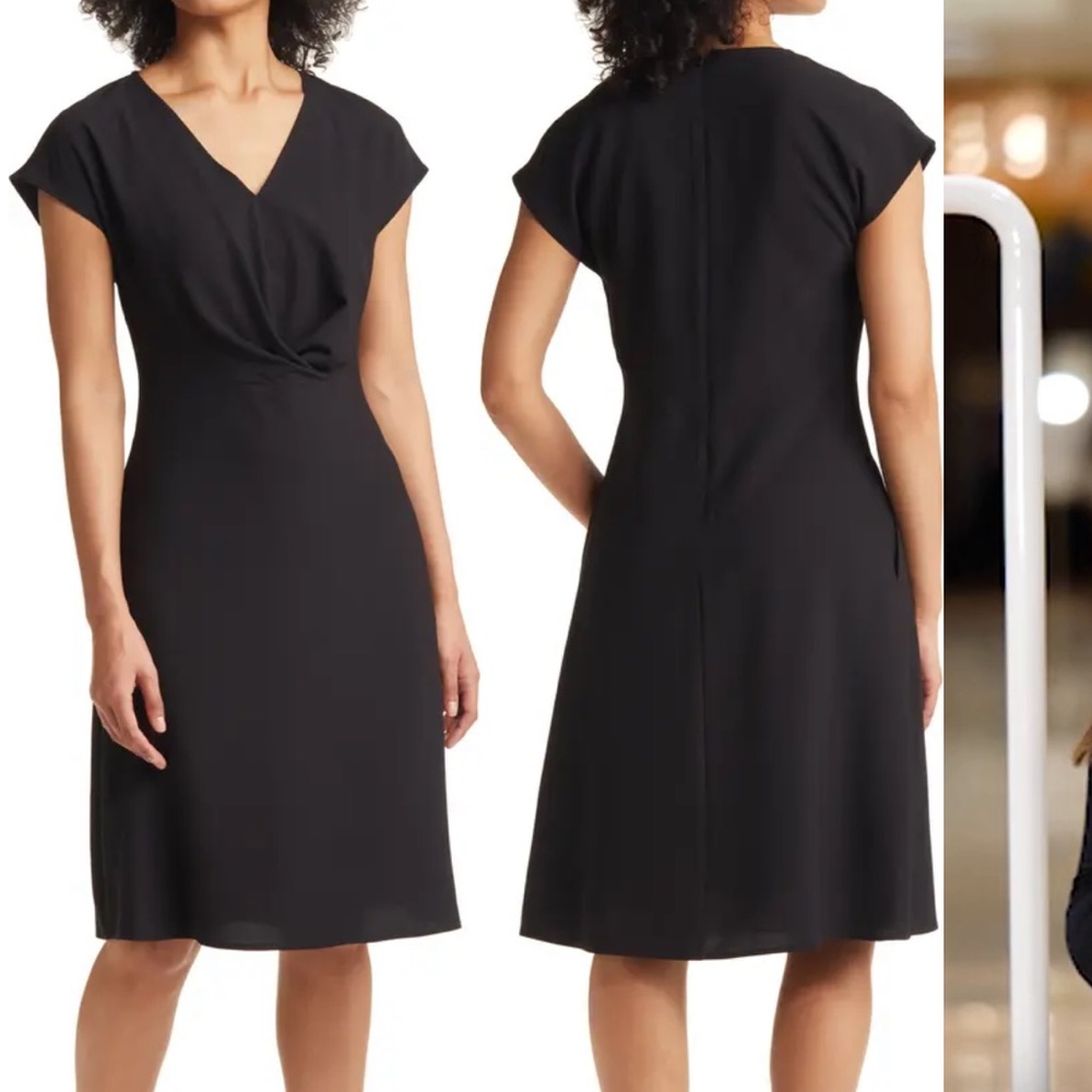 Tahari black twist v neck dress